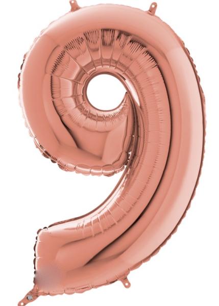 Folienballon - Zahl 9: Roségold - ø 102cm